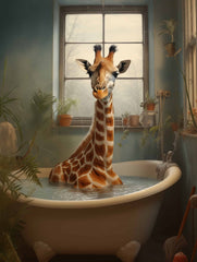 Giraffe bathing Canvas Wall Art print
