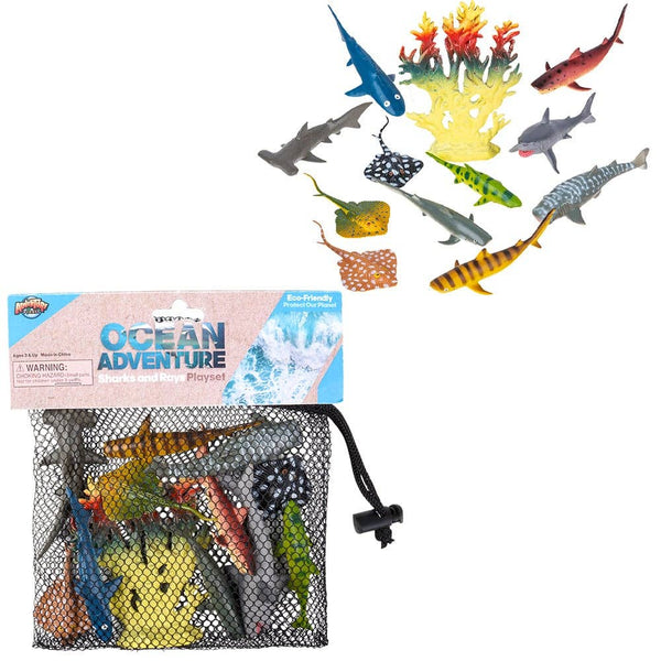 12PC SHARK AND RAY MESH BAG PLAY SET LLB kids toys