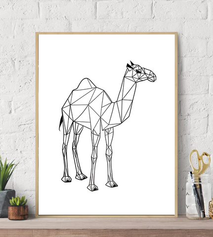 Geometric Lines Camel Canvas Wall Art Print