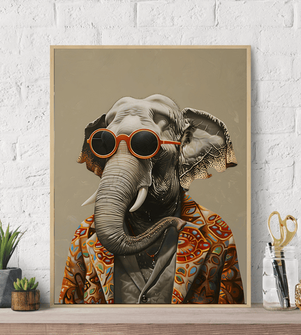 Hippie Elephant Sunglasses Fashion Canvas Wall Art Print