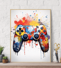 playstation remote white splatter canvas wall art print