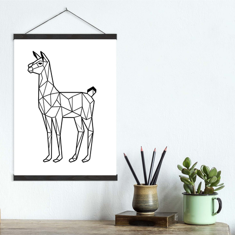 Geometric Lines Llama Canvas Wall Art Print