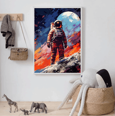 Astronaut Paint Brush on Planet Canvas Wall Art Print