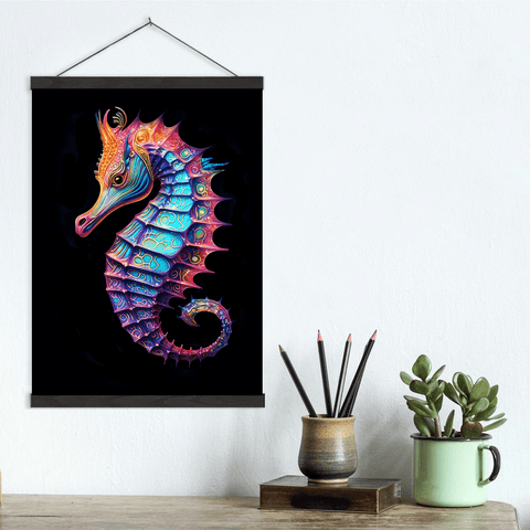 Neon Bold Bright Colored Seahorse Canvas Wall Art Print