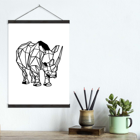 Geometric Lines Rhino Canvas Wall Art Print