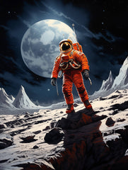 Astronaut Walking on Moon Orange Suit Canvas Wall Art Print