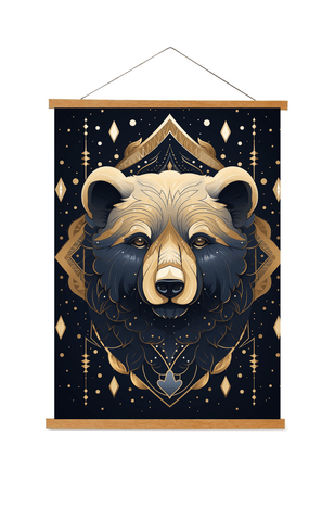 Mystical Bear Illustration Geometric Canvas Wall Art Print