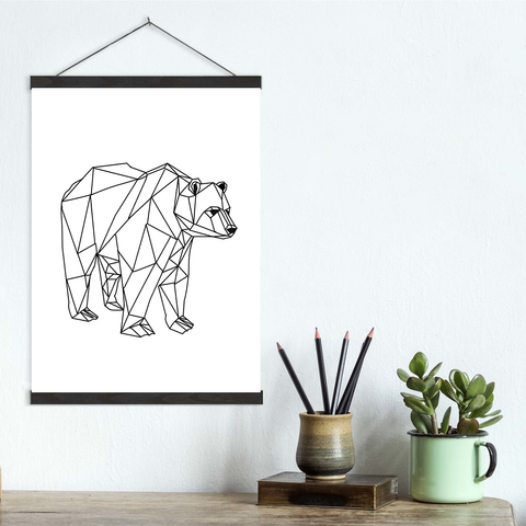 Geometric Lines Bear Canvas Wall Art Print