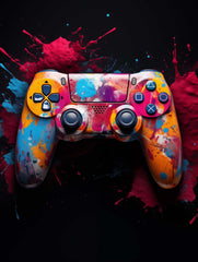 playstation controller paint splatter canvas wall art print