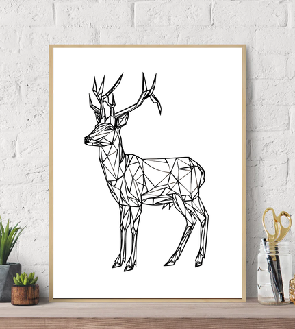 Geometric Lines Deer Canvas Wall Art Print