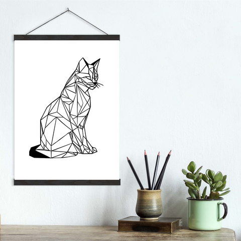 Geometric Lines Cat Canvas Wall Art Print