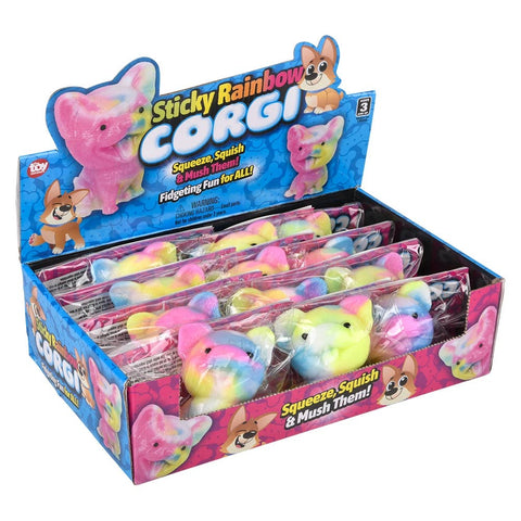 2.75" Sticky Rainbow Corgi Squishy Toy 12ct - LLB Toys