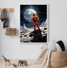 Astronaut Walking on Moon Orange Suit Canvas Wall Art Print
