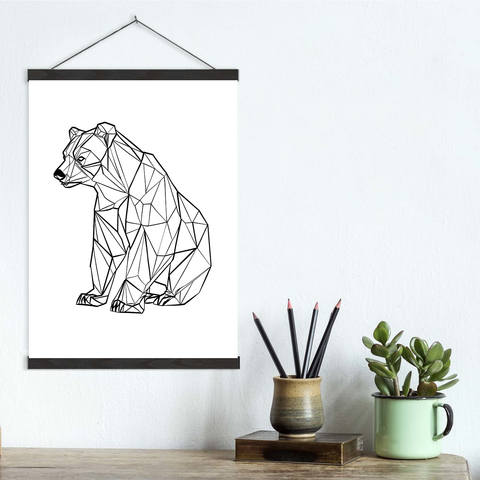Geometric Lines Sitting Bear Canvas Wall Art Print