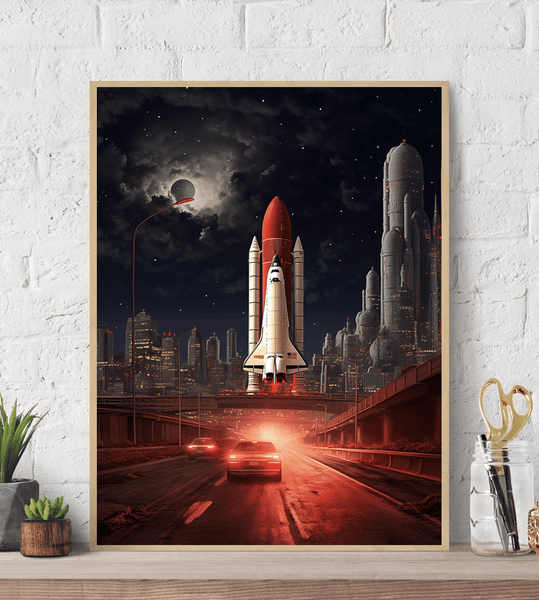 Shuttle night launch urban backdrop Canvas wall art print