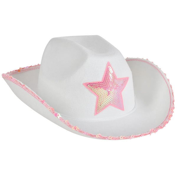 WHITE FELT COWGIRL HAT WITH PINK STAR