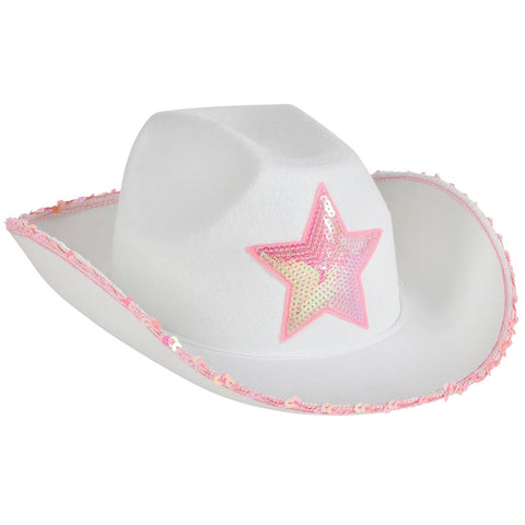 WHITE FELT COWGIRL HAT WITH PINK STAR
