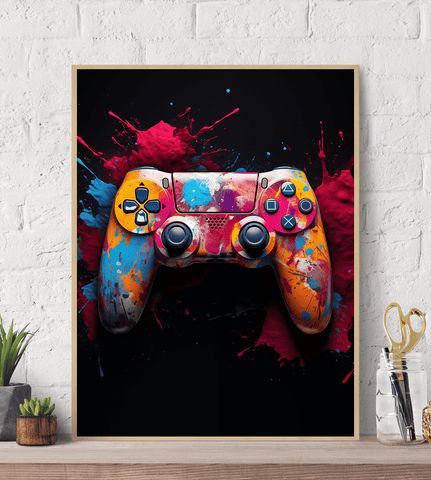 playstation controller paint splatter canvas wall art print