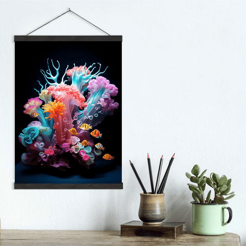 Neon Bright Colors Coral Reef Canvas Wall Art Print