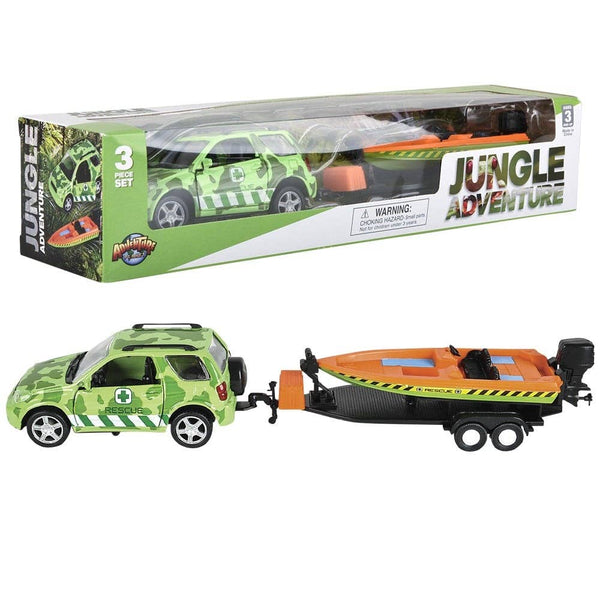 JUNGLE DIECAST 4 X 4 ROVER AND SPEEDBOAT LLB kids toys