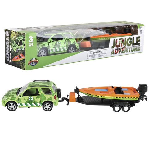 JUNGLE DIECAST 4 X 4 ROVER AND SPEEDBOAT LLB kids toys