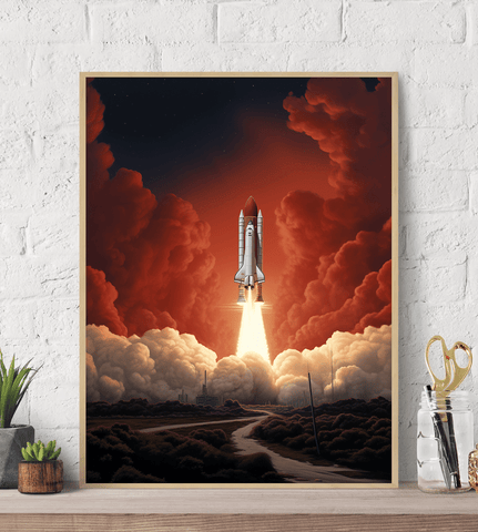 Space Launch Crimson Sky Canvas Art Print