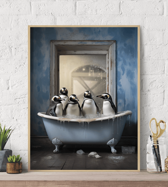 Penguins Bathtub Humor Canvas Wall Art Print
