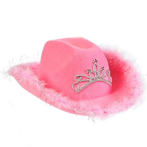 LIGHT-UP TIARA PINK COWGIRL HAT WITH FEATHERS - LLB Toys