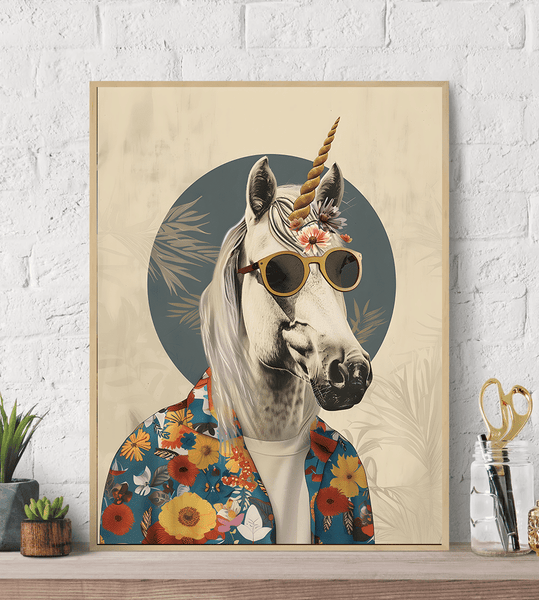 Hippie Unicorn Fashion Canvas Wall Art Print