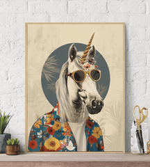 Hippie Unicorn Fashion Canvas Wall Art Print