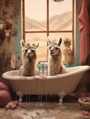 Llamas Bathtub Humor Canvas Wall Art Print