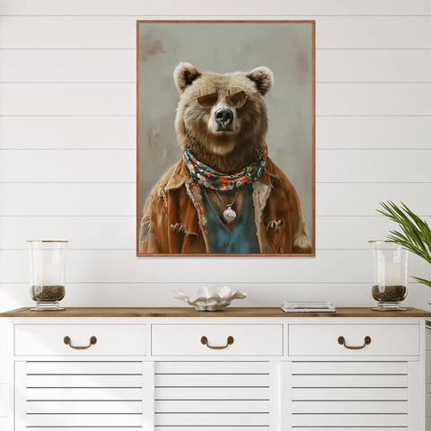 Hippie Bear Fashion Canvas Wall Art Print