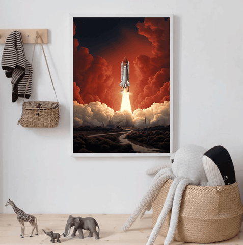 Space Launch Crimson Sky Canvas Art Print
