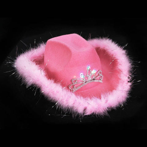 LIGHT-UP TIARA PINK COWGIRL HAT WITH FEATHERS - LLB Toys