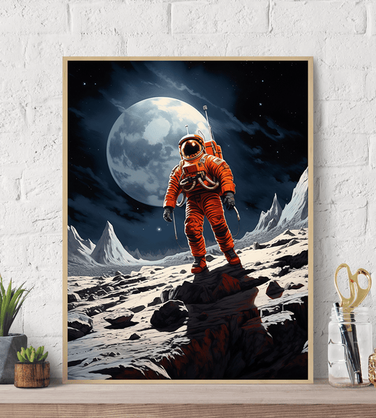 Astronaut Walking on Moon Orange Suit Canvas Wall Art Print
