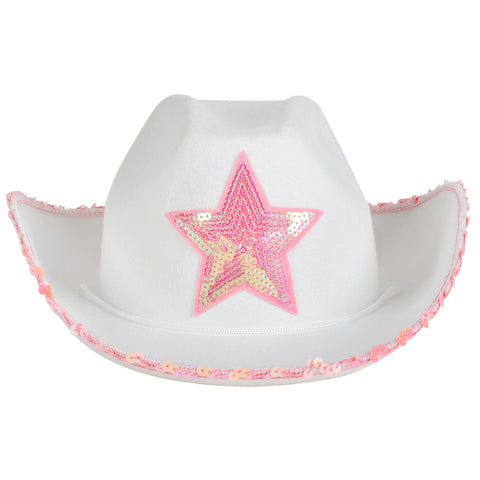 WHITE FELT COWGIRL HAT WITH PINK STAR