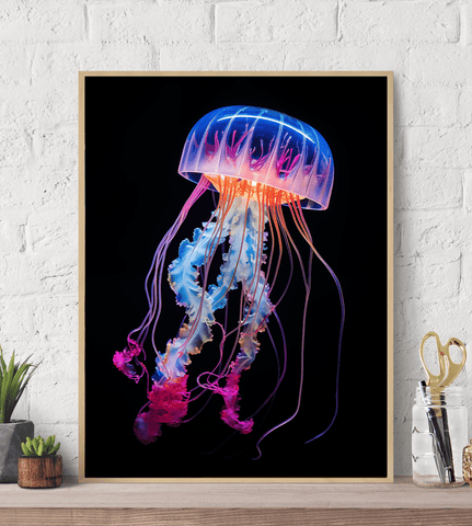 Beautiful Neon Colored Jellyfish Canvas Wall Art Print