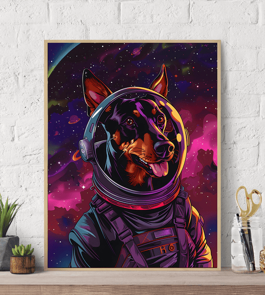 Astronaut Doberman Canvas Wall Art Print