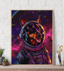 Astronaut Doberman Canvas Wall Art Print