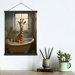 Giraffe bathing Canvas Wall Art print