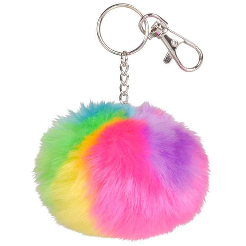 3.25" RAINBOW FURRY POM POM CLIP-ON KEYCHAINS LLB Keychain