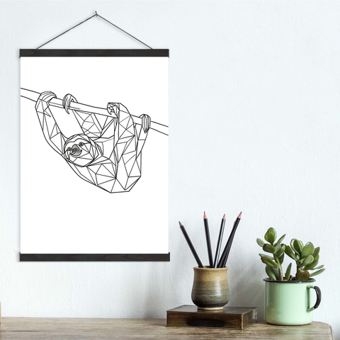 Geometric Lines Sloth Canvas Wall Art Print