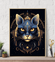 Enigmatic Feline Geometric Canvas Wall Art Print