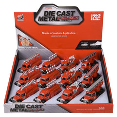 3" Die Cast Pull Back Classic Fire Engine 12ct- LLB Toys