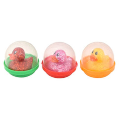 1.5" Rubber Glitter Duckling in 2" Capsule 250ct - LLB Toys