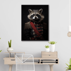 Raccoon in Uniform Canvas Wall Art Print Poster