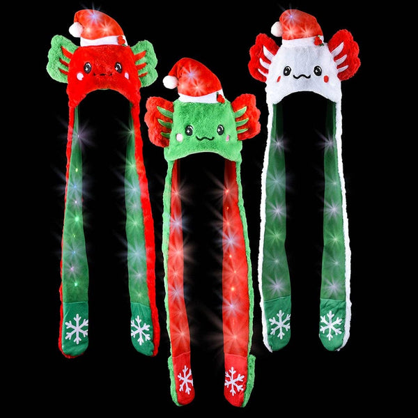 Light-Up Christmas Axolotl Hoodie Hat 3ct - LLB Toys