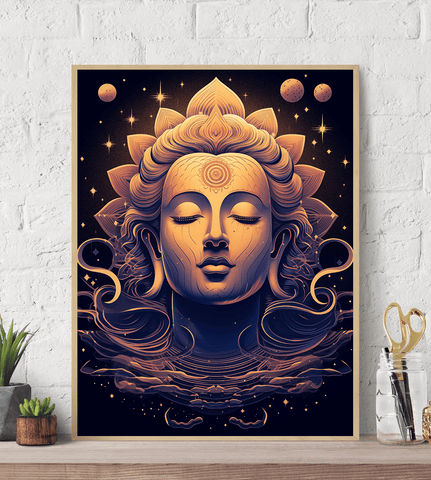Mystical Cosmic Serene Buddah Canvas Wall Art Print