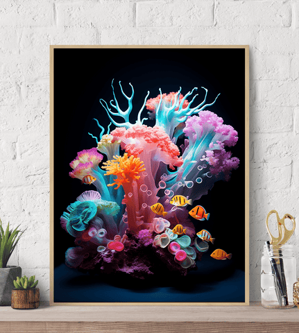 Neon Bright Colors Coral Reef Canvas Wall Art Print