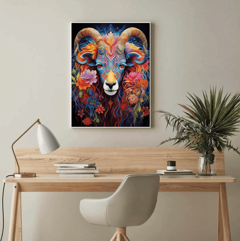Mystical Ram Floral Canvas Wall Art Print